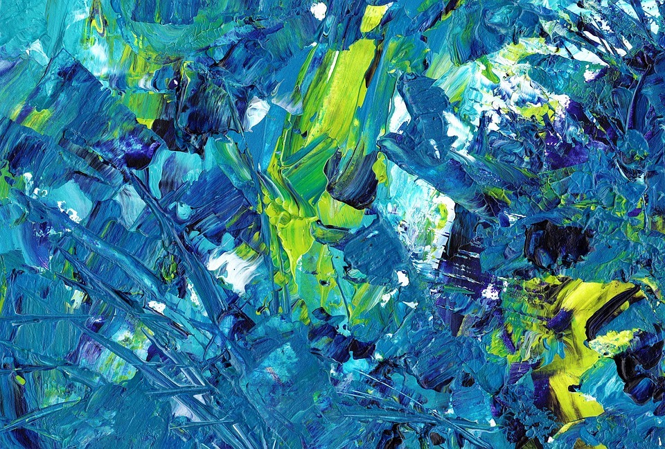 A green and blue abstract painting.