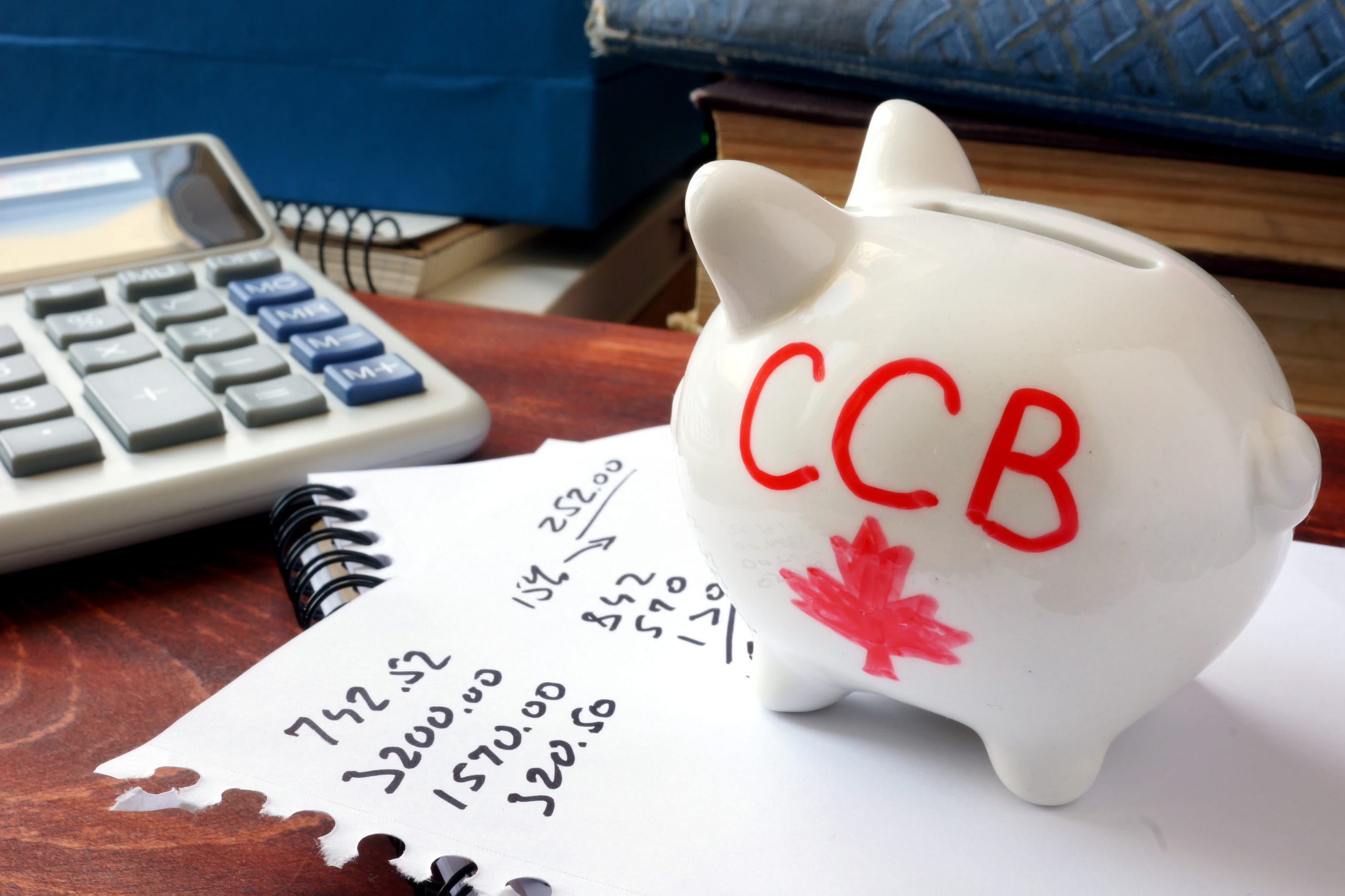 Piggy bank with word CCB. Canada child benefit concept.