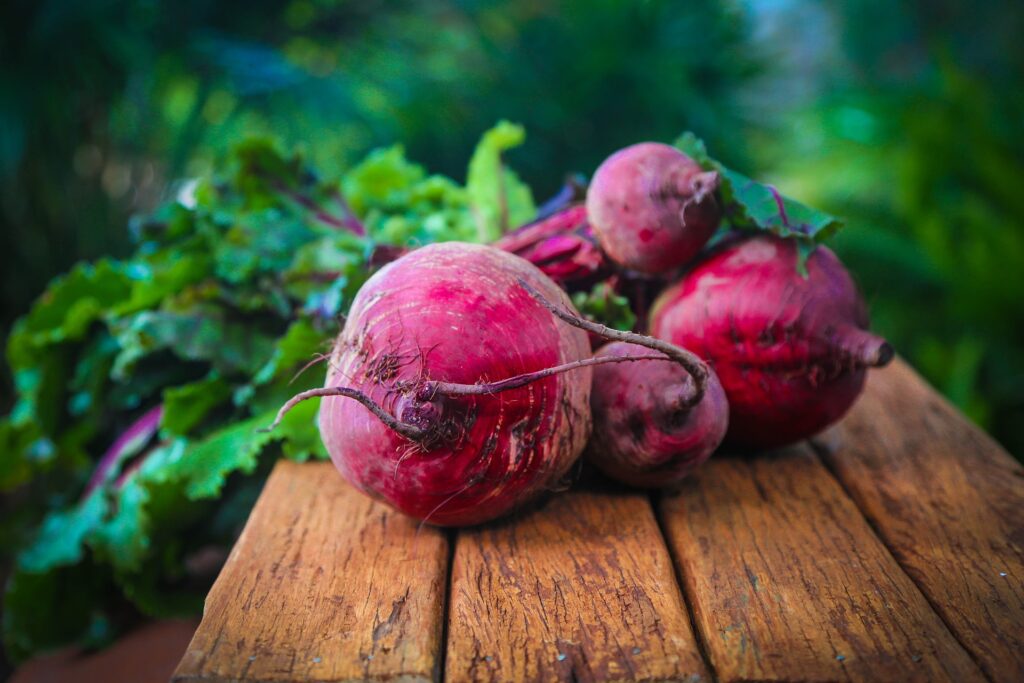 Beets on a wooden board