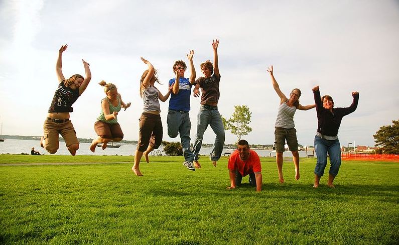 A family doing a jumpshot