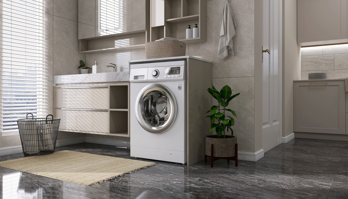 A laundry area in an apartment