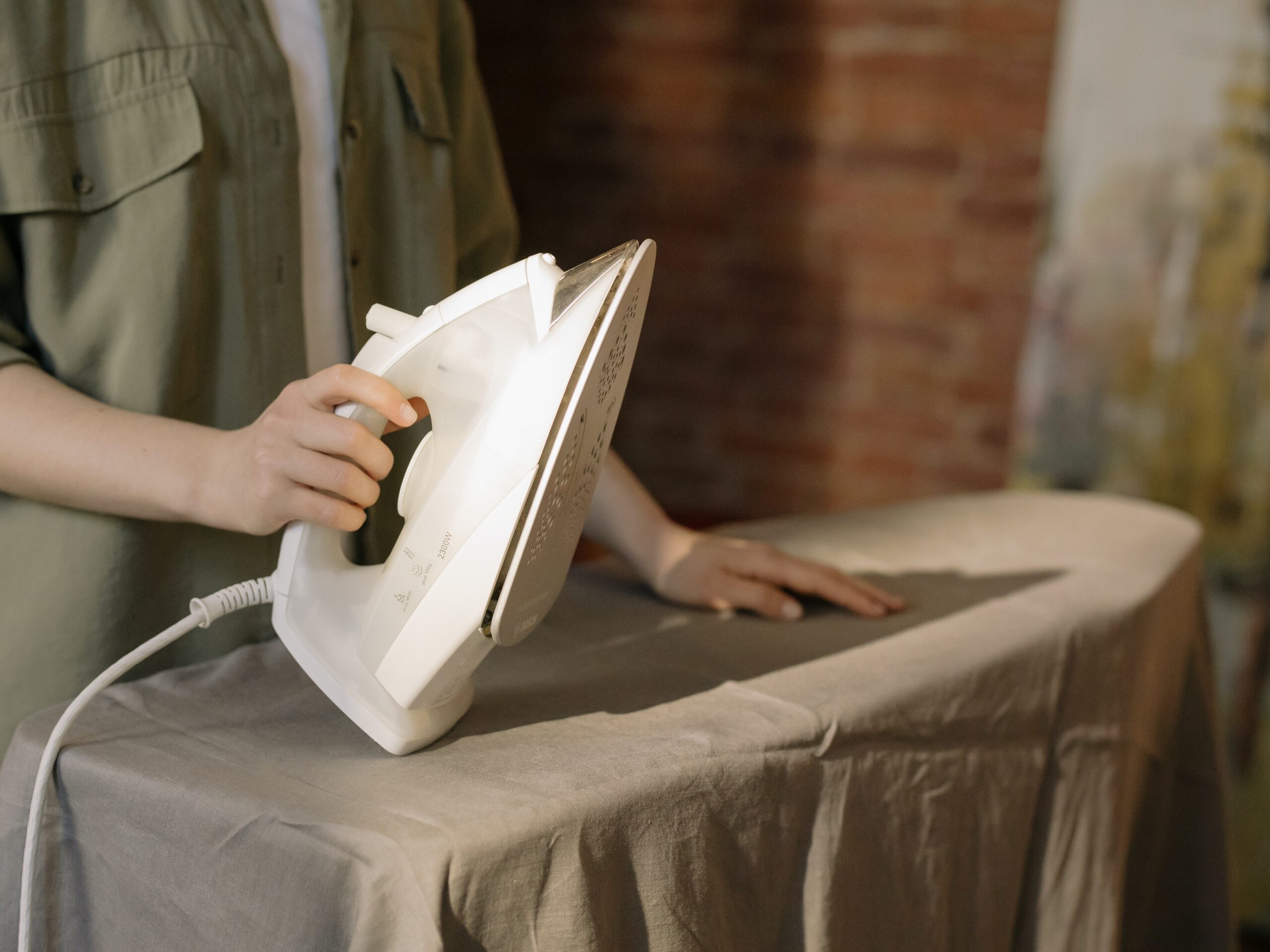 A woman ironing image