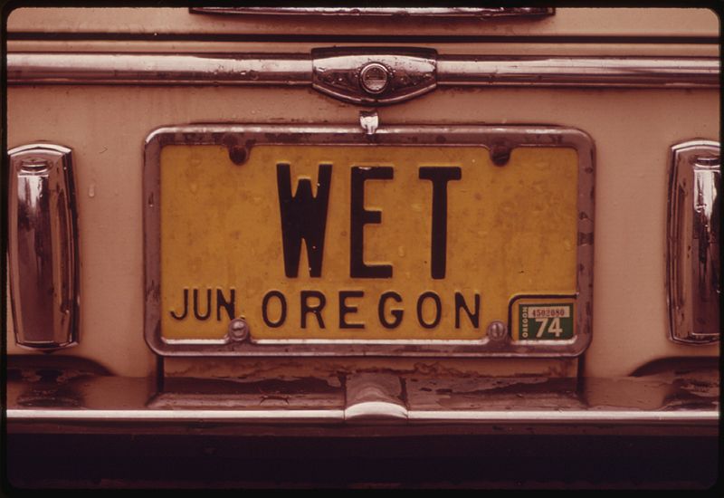 An oregon personalized license plate with the letters "wet" however, lack of rain created a serious energy crisis in... - nara