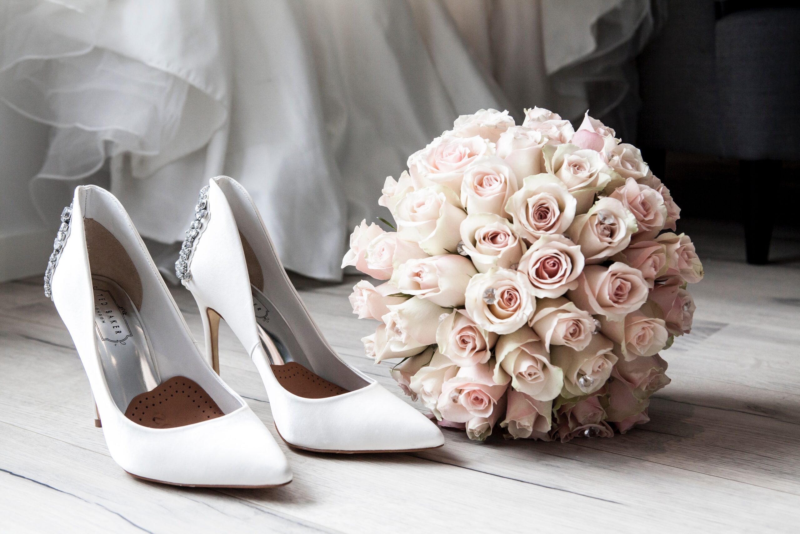 Wedding heels and bouquet