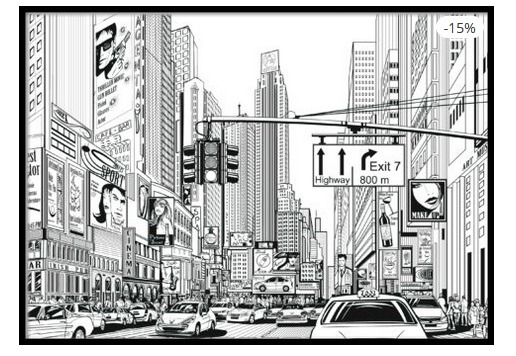 Busy New York City black and white illustration poster
