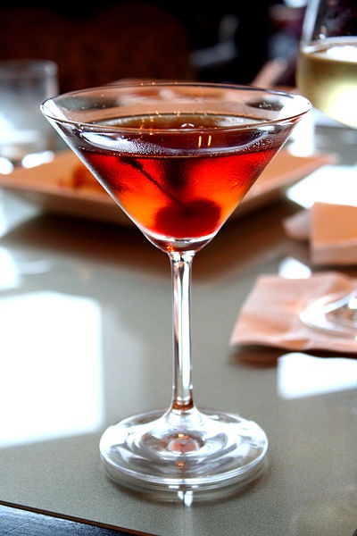 A Manhattan served in a cocktail glass