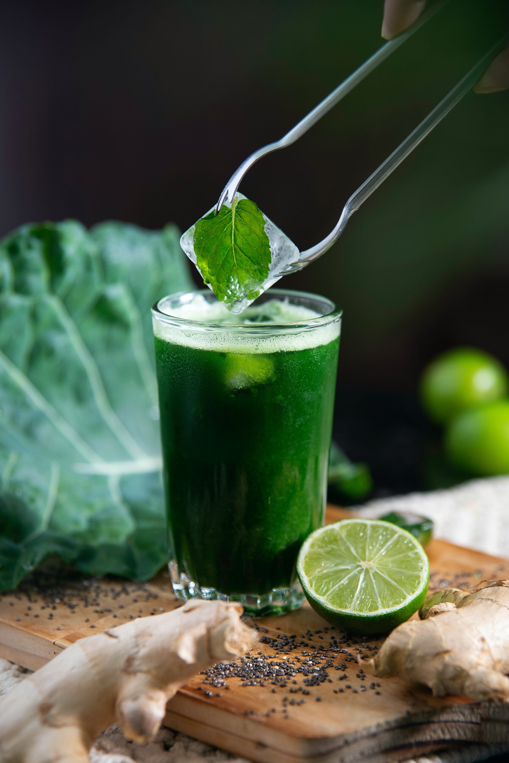 Wheatgrass juice with mint and lime image