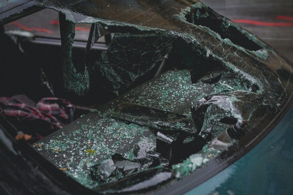broken windshield of a car image