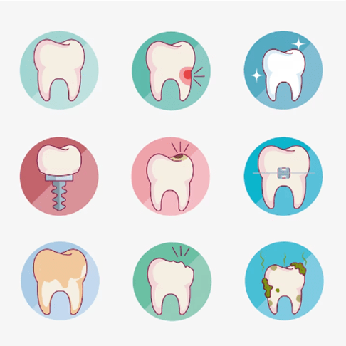 Illustration showing various tooth problems