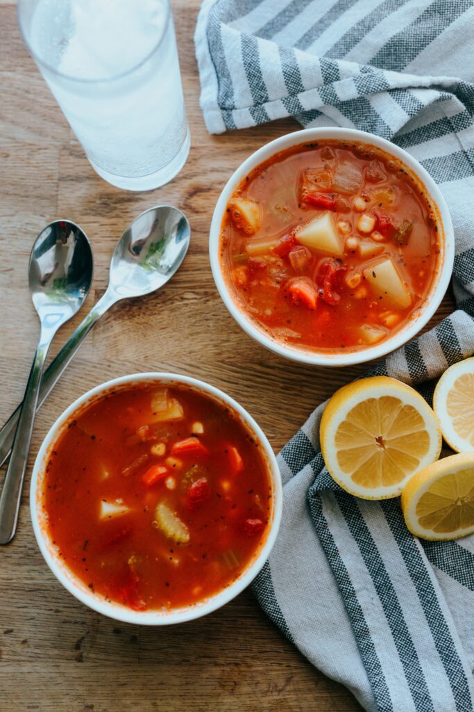 Two bowls of soup image