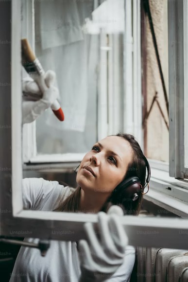  a woman painting windows image