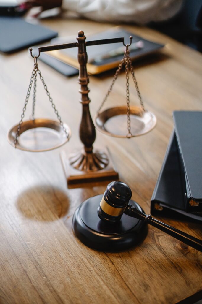 judge desk with gavel and scales image