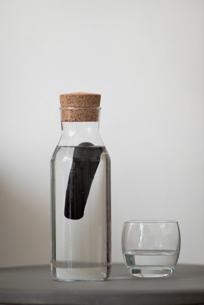 bottle of water with carbon