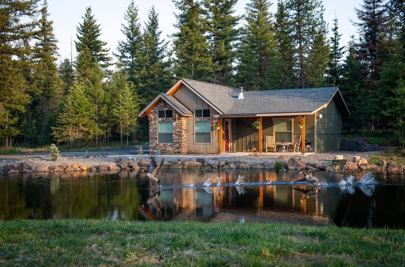 cabin on pond