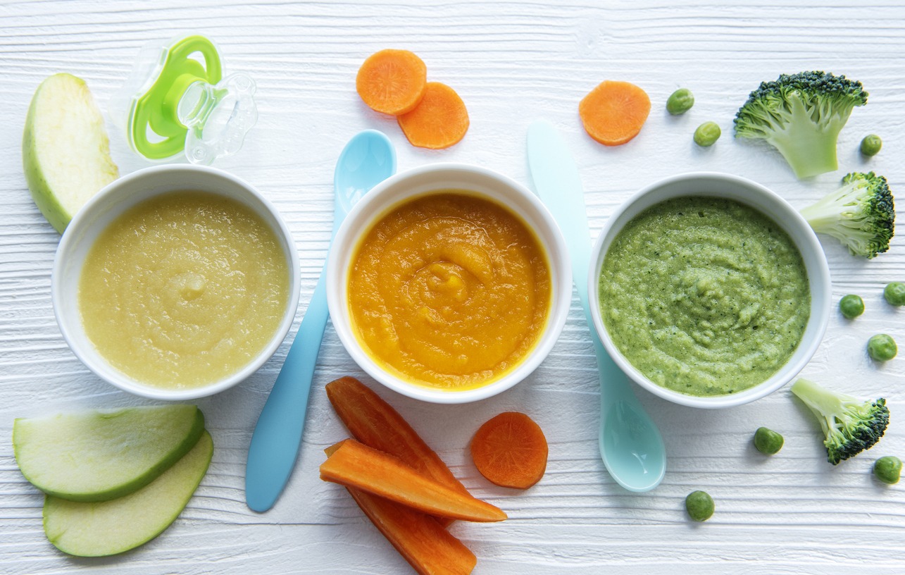 an assortment of fruit and vegetable puree