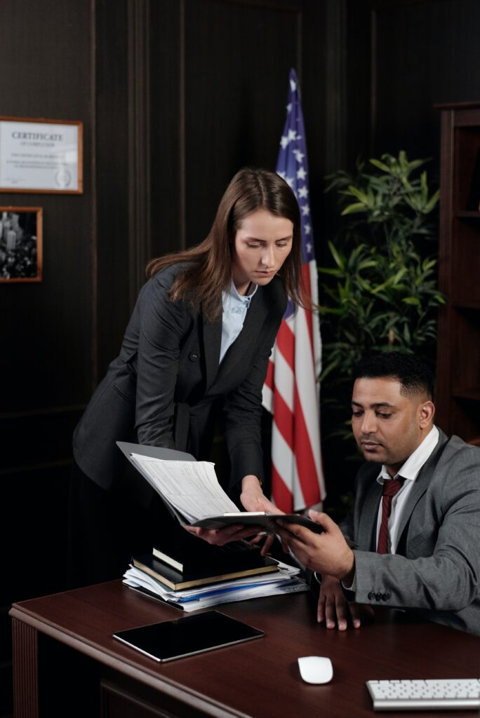 Two lawyers discussing a case image