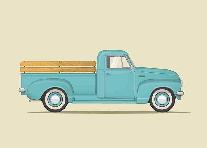 Classic pickup truck. Flat styled vector illustration.