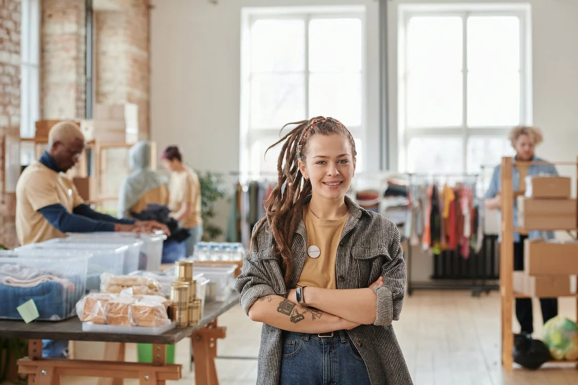 Woman with dreadlocks smiling