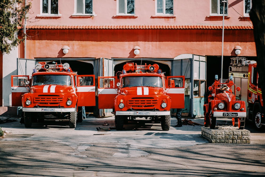Fire trucks at fire station