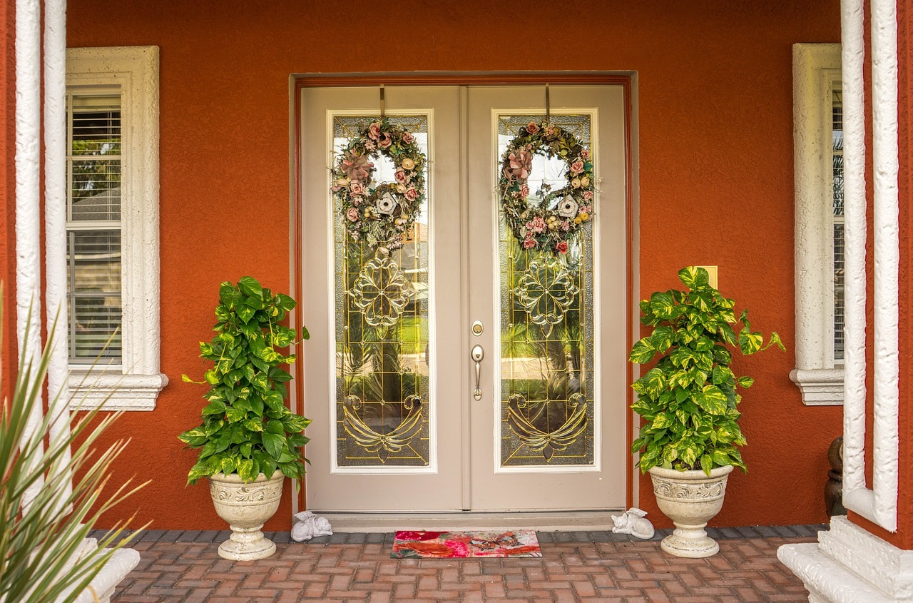 Floral wreaths in front door