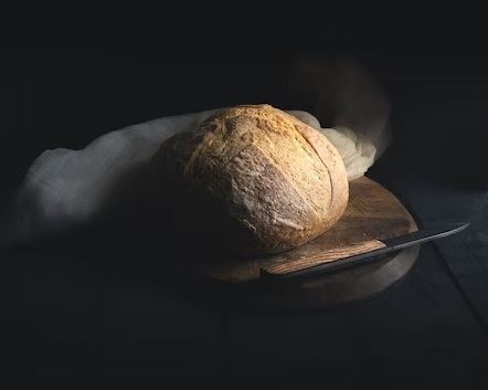 food images & pictures, bread, loaf, knife, table, cloth, board, wheat, HD dark wallpapers, rustic, artisan, baked, closeup, styled, bun, produce, plant, HD wallpapers
