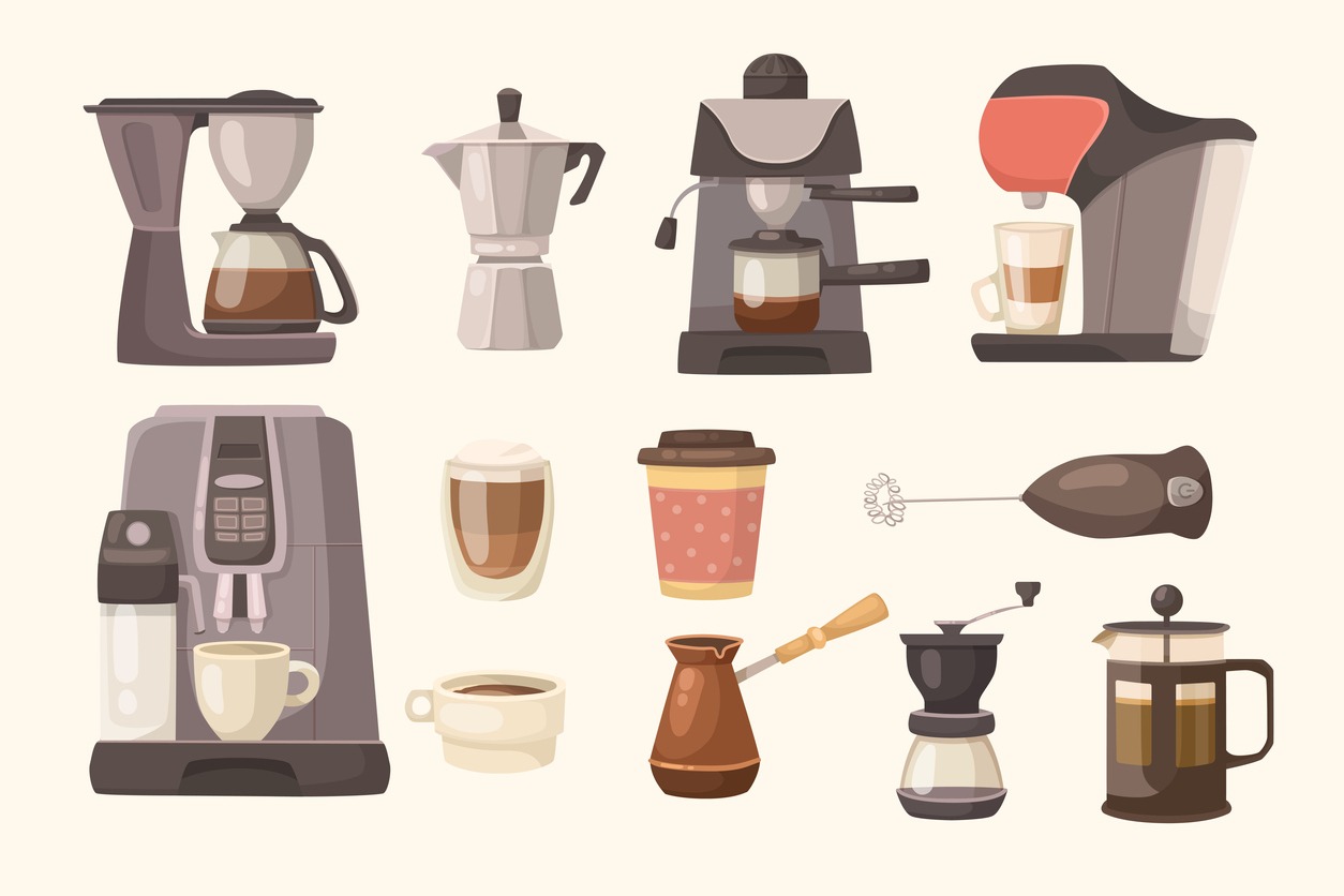 vector illustration of different types of coffee maker