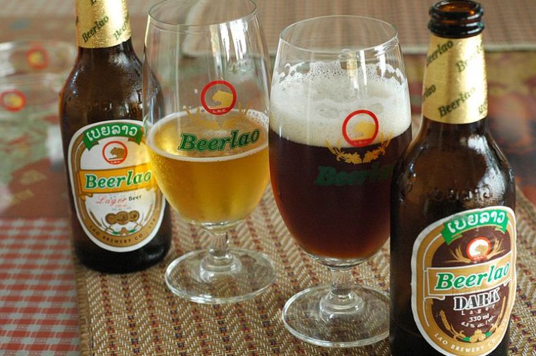 Beerlao-two-glasses-of-Beerlao-two-bottles-of-Beerlao-brown-bottles
