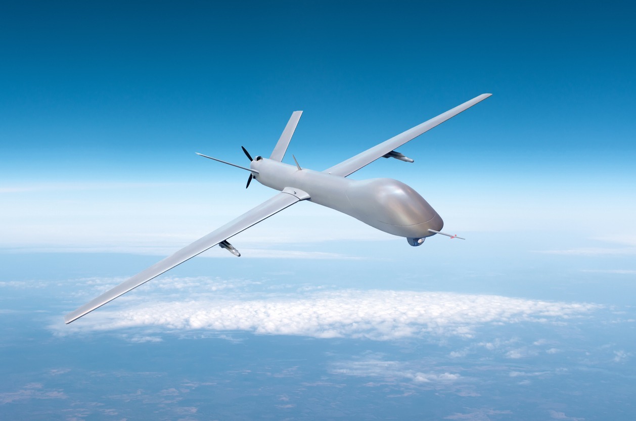An-unmanned-military-drone-on-patrol-air-territory-at-high-altitude